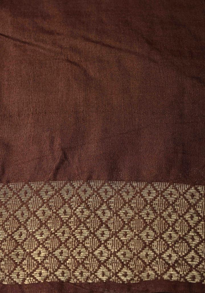Coffee Brown Semi Tussar Saree with Zari Stripes and Zari Border