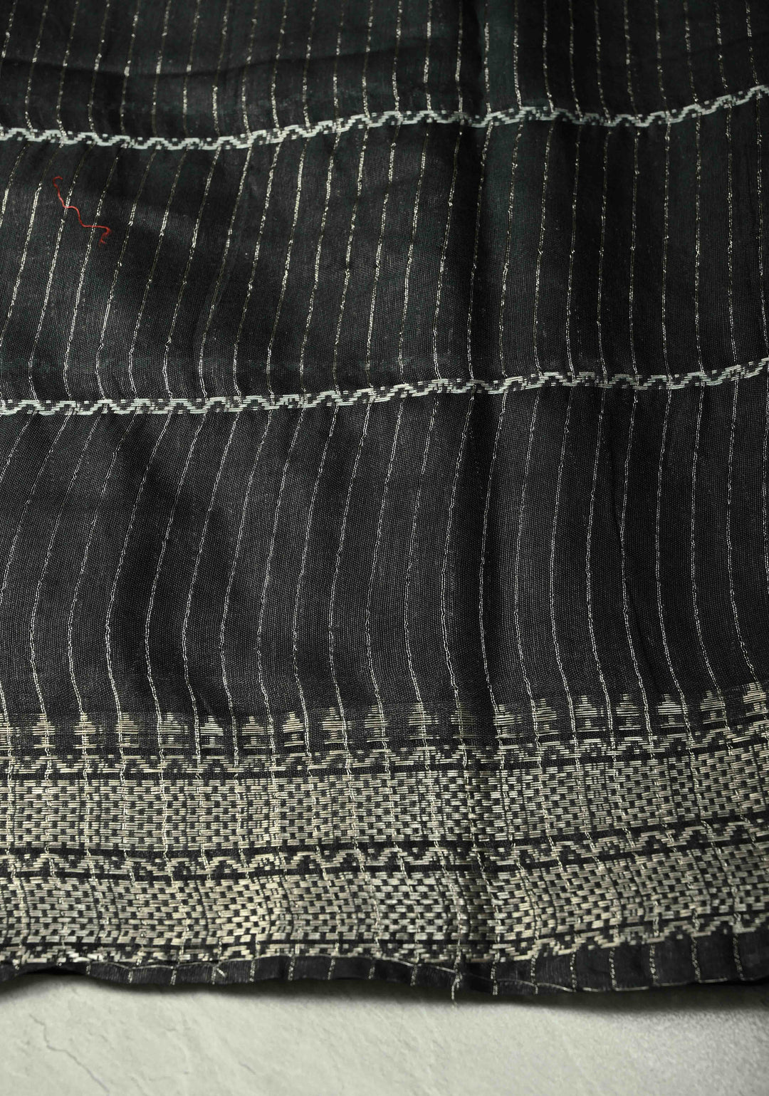 Black Semi Tussar Saree with Veldhari Stripes and Zari Border