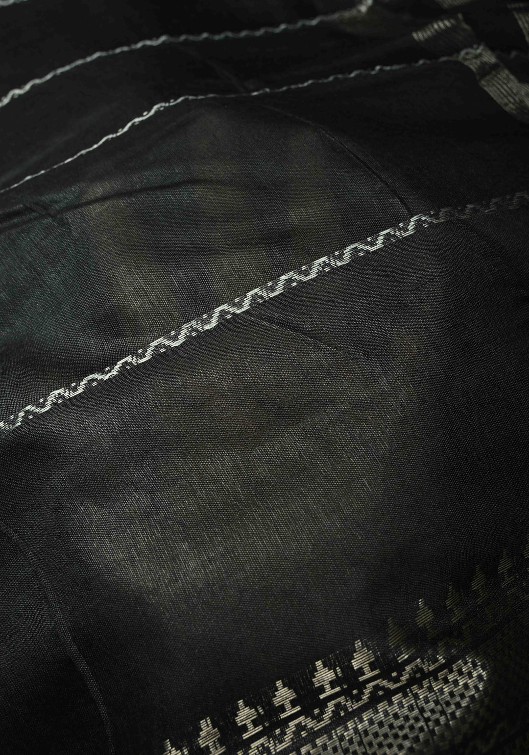 Black Semi Tussar Saree with Veldhari Stripes and Zari Border