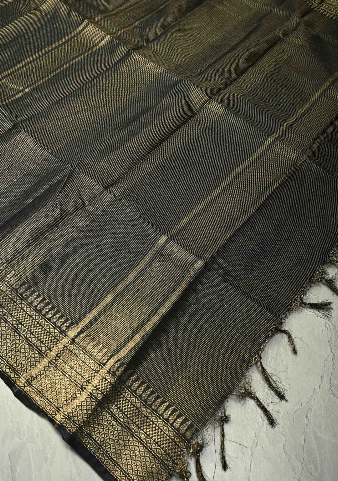 Black Semi Tissue Saree with Zari Border