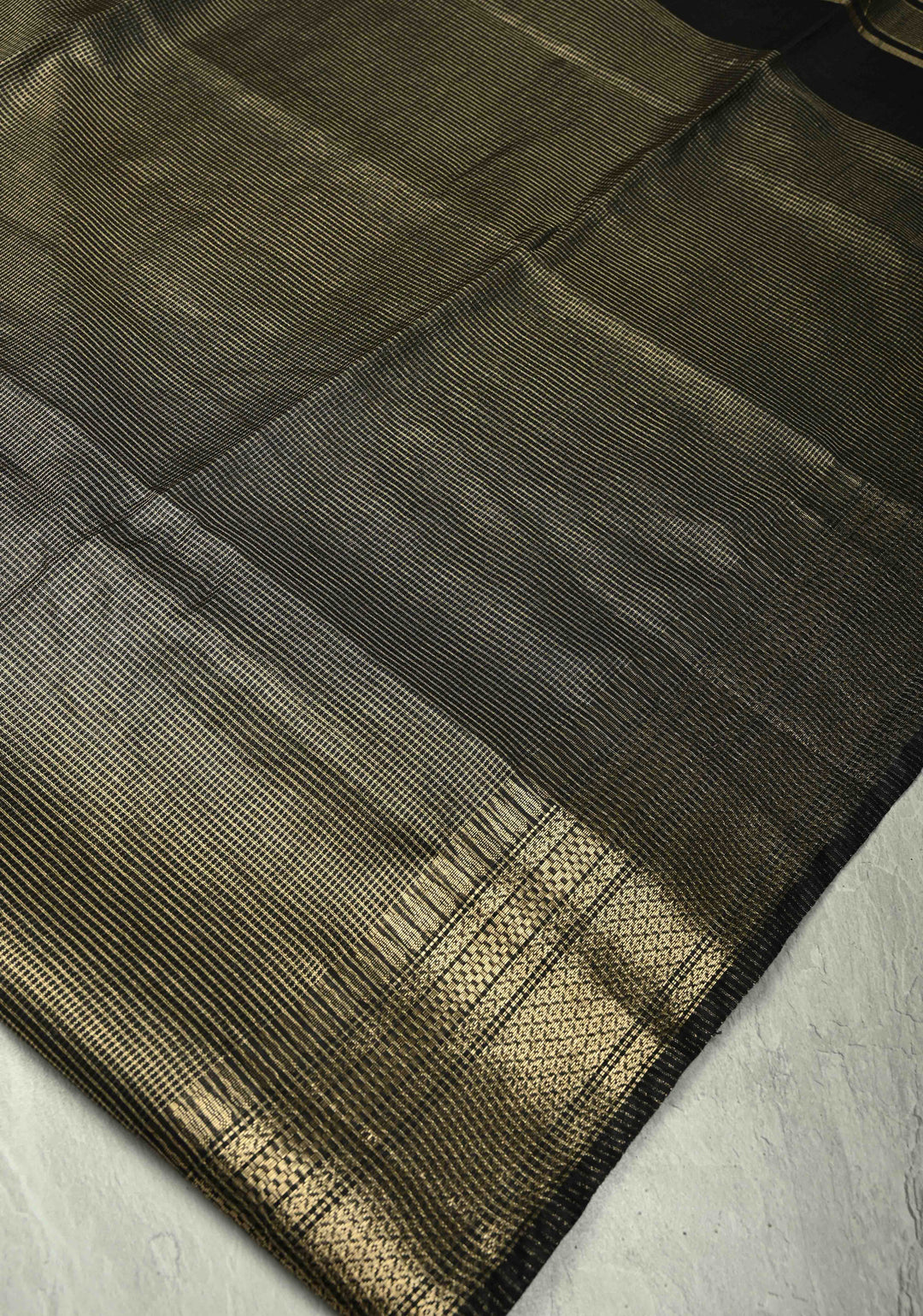 Black Semi Tissue Saree with Zari Border