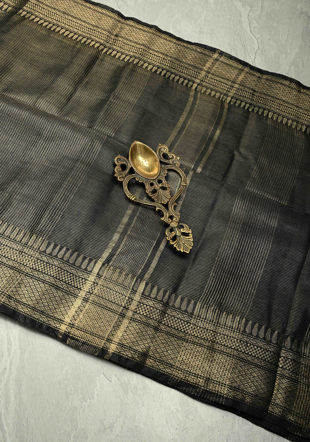 Black Semi Tissue Saree with Zari Border