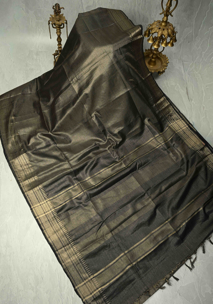 Black Semi Tissue Saree with Zari Border