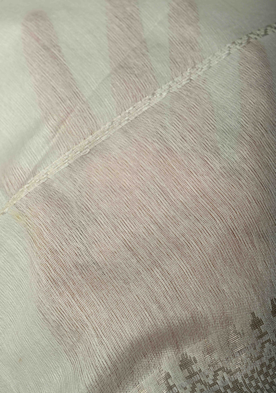 Powdered Sugar White Semi Tussar Saree with Thread Stripes and Zari Border