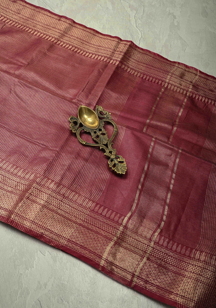 Magenta Semi Tissue Saree with Zari Border