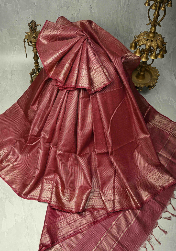 Magenta Semi Tissue Saree with Zari Border