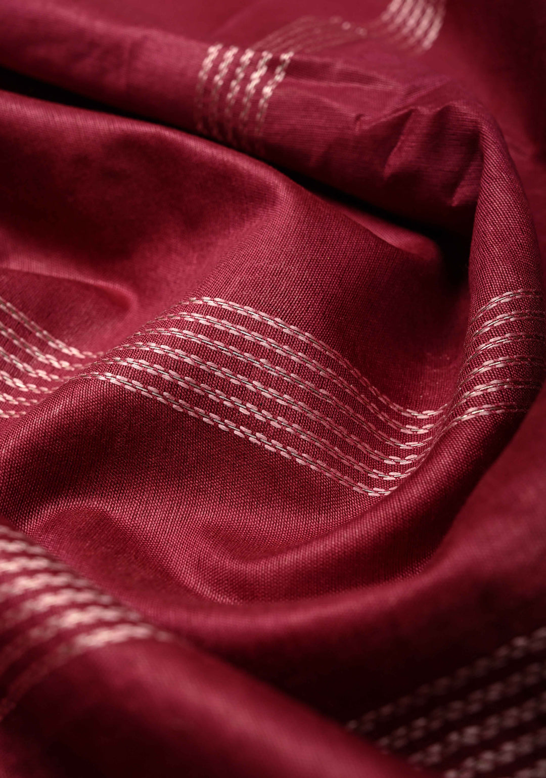 Magenta Semi Tussar Saree with Thread Stripes and Temple Zari Border