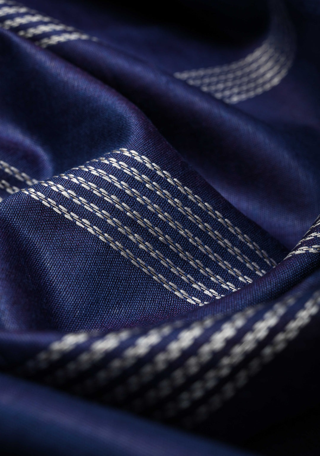 Ink Purple Semi Tussar Saree with Thread Stripes and Zari Border