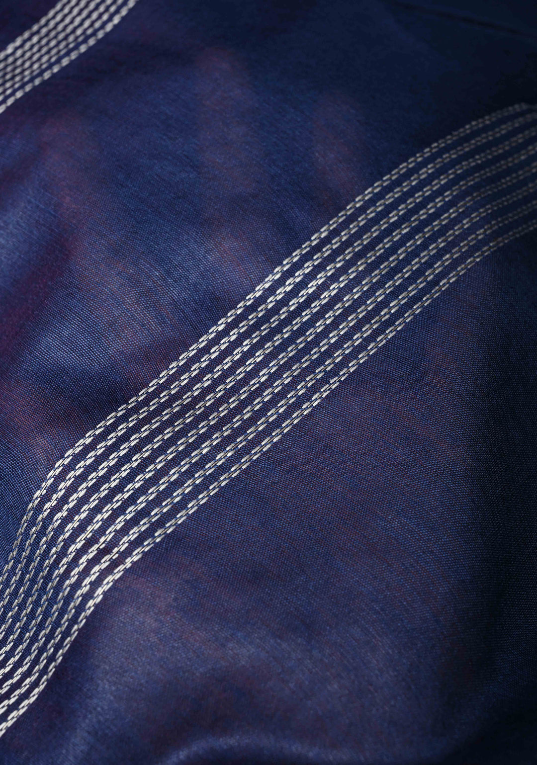 Ink Purple Semi Tussar Saree with Thread Stripes and Zari Border