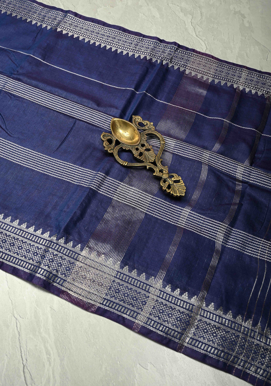 Ink Purple Semi Tussar Saree with Thread Stripes and Zari Border