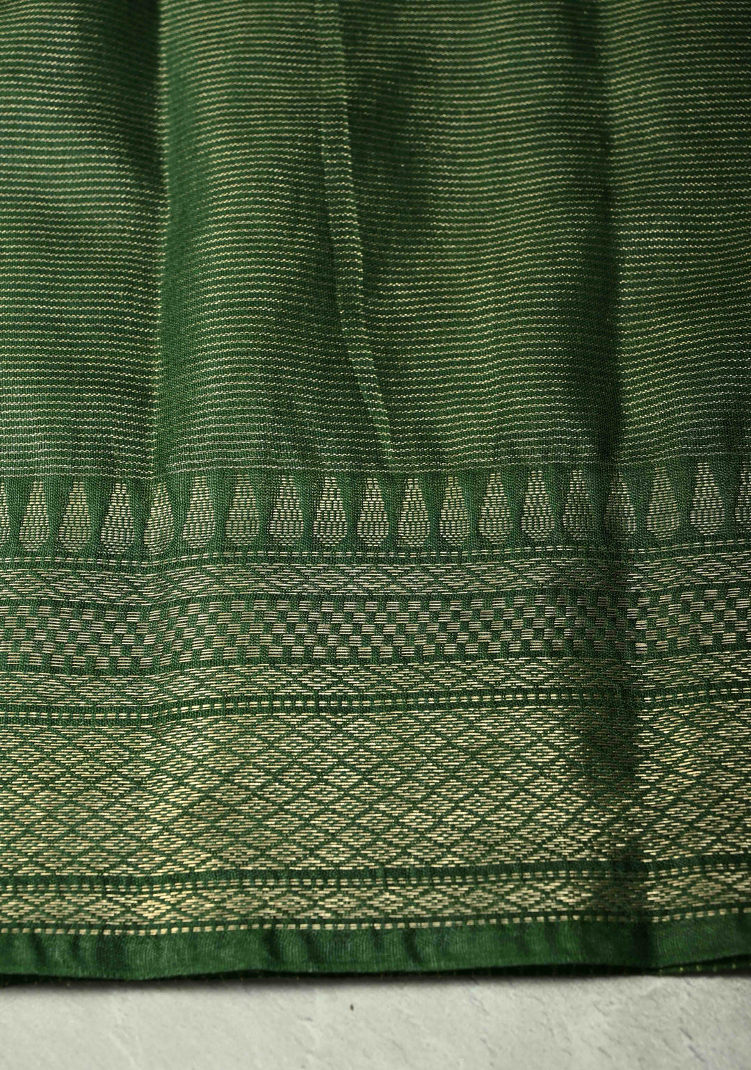 Dark Green Semi Tissue Saree with Zari Border