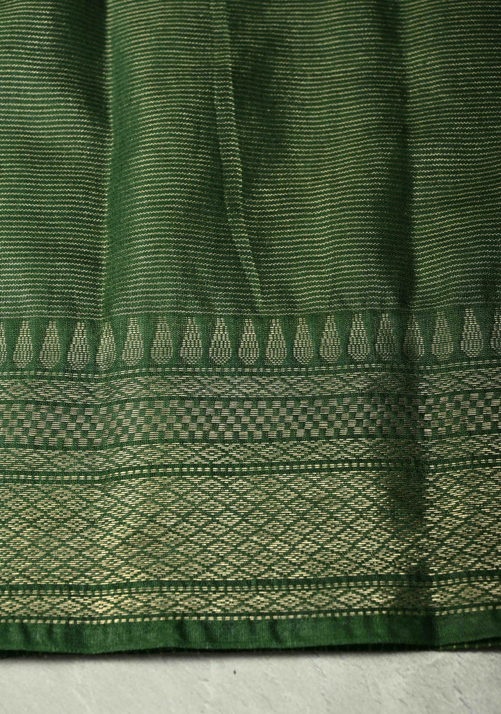 Dark Green Semi Tissue Saree with Zari Border