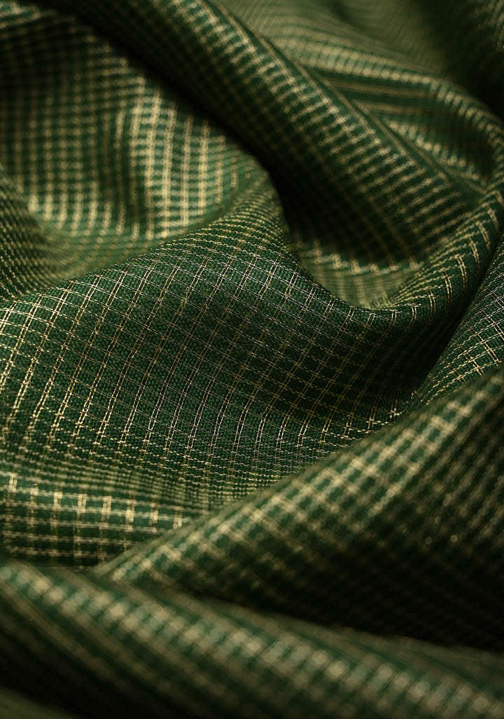 Dark Green Semi Tissue Saree with Zari Border