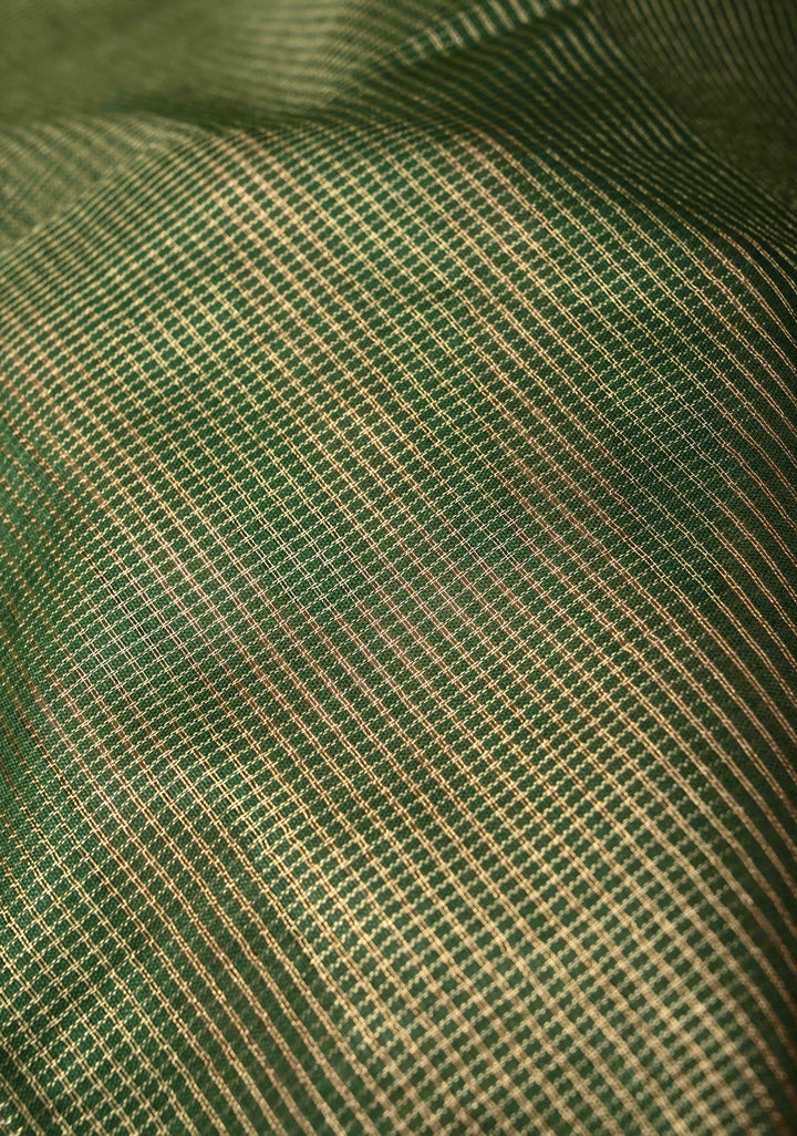 Dark Green Semi Tissue Saree with Zari Border