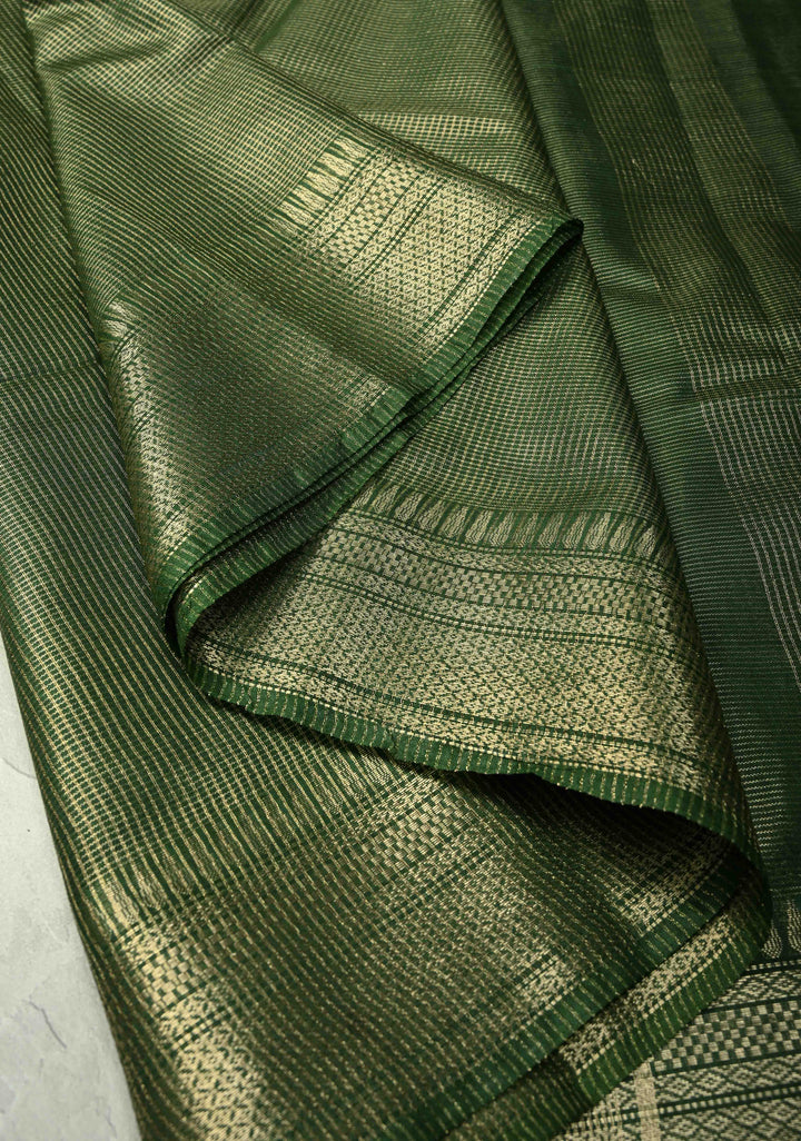 Dark Green Semi Tissue Saree with Zari Border