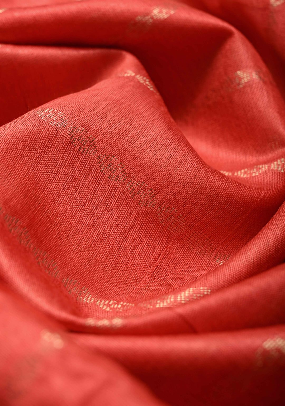 Coral Pink Semi Tussar Saree with Zari Stripes and Zari Border