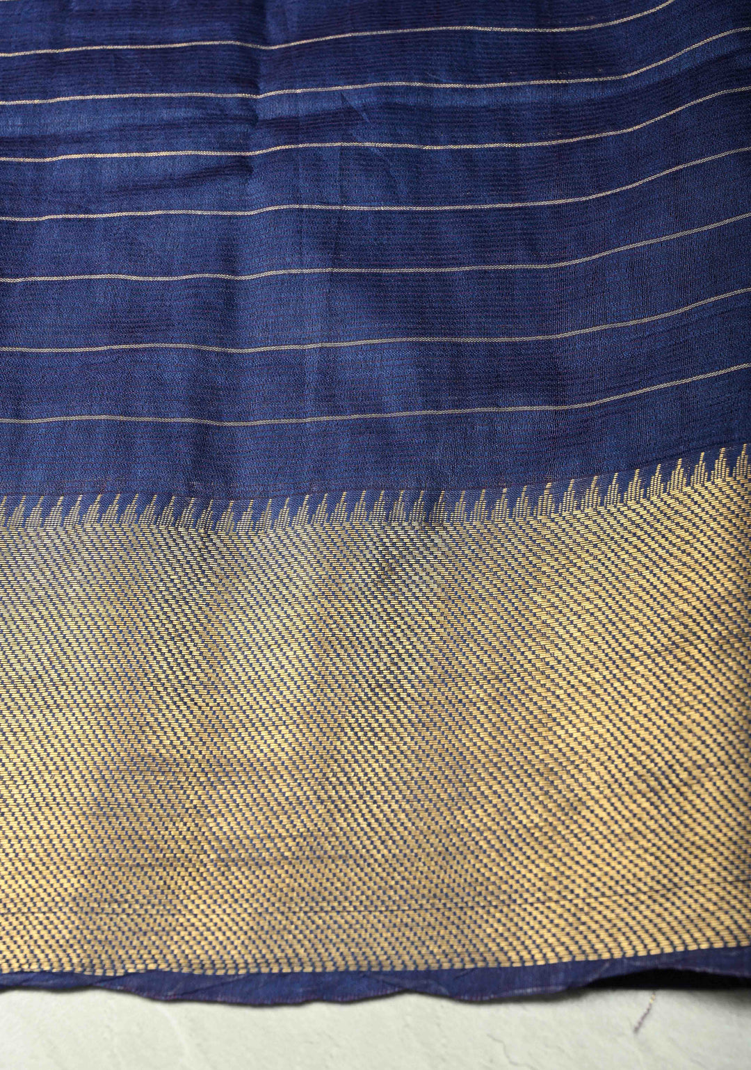 Ink Blue Semi Tussar Saree with Zari Checks and Zari Border