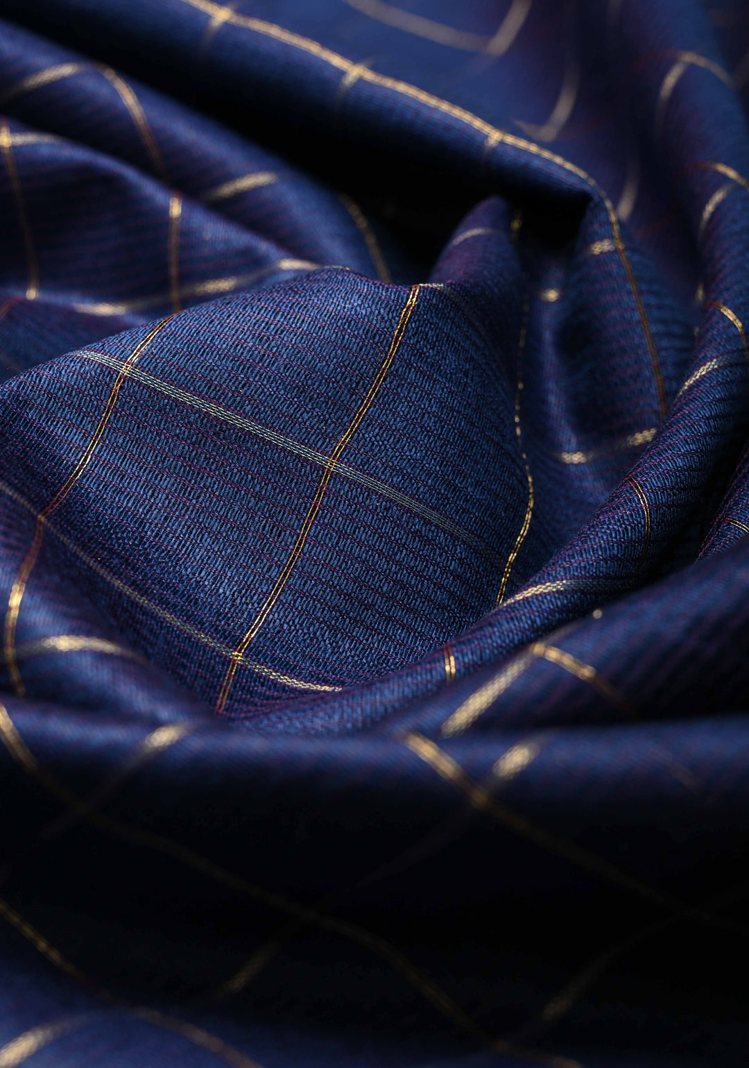 Ink Blue Semi Tussar Saree with Zari Checks and Zari Border