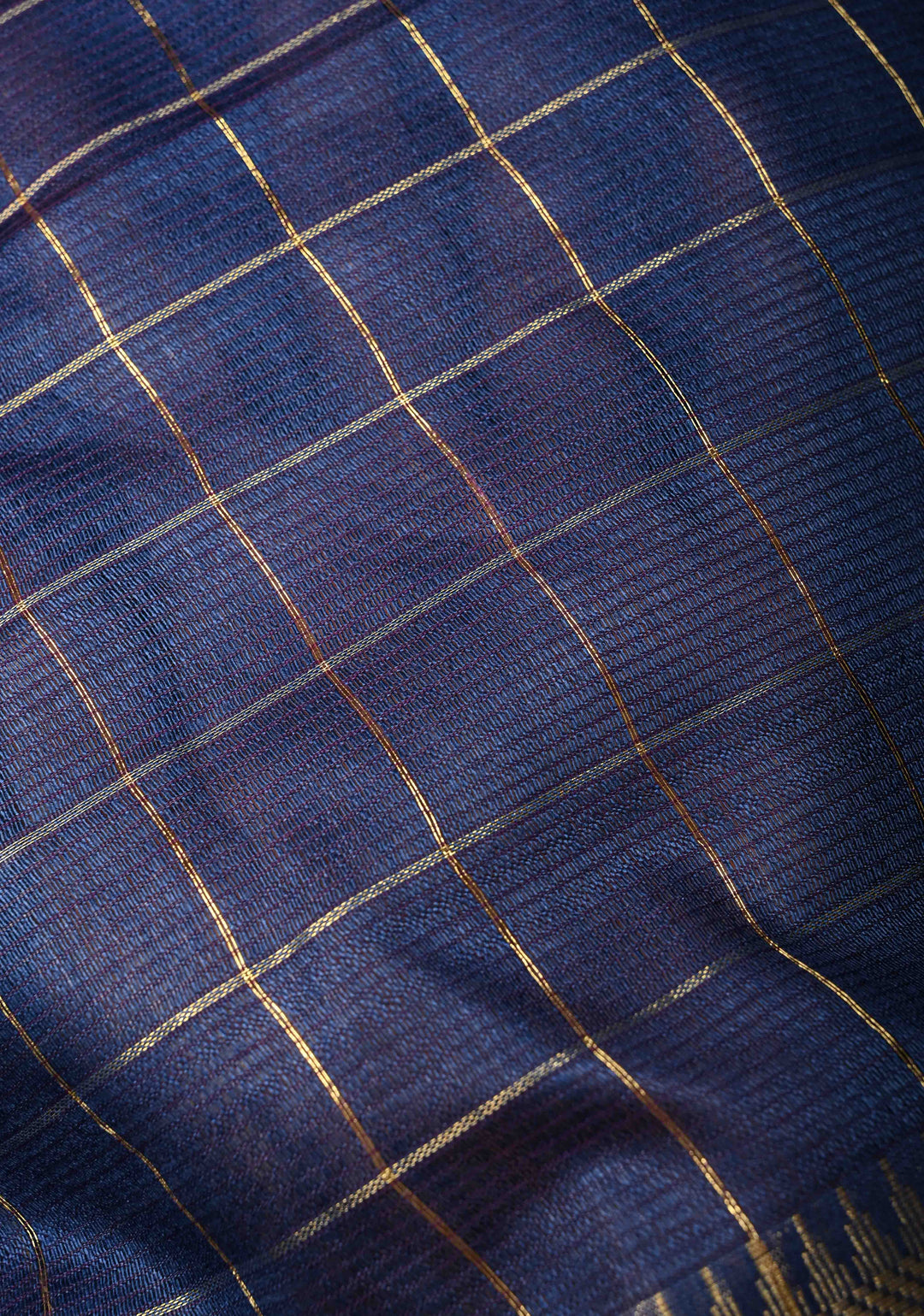 Ink Blue Semi Tussar Saree with Zari Checks and Zari Border