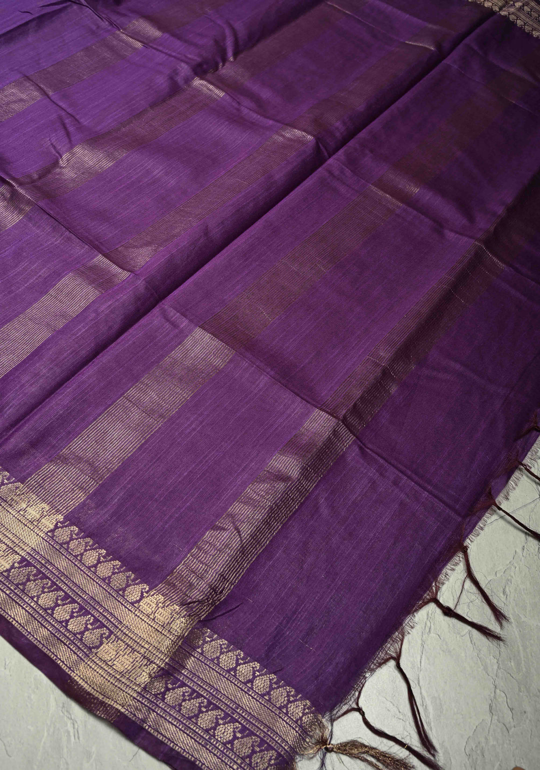 Purple Semi Tussar Saree with Zari Buttas and Zari Border