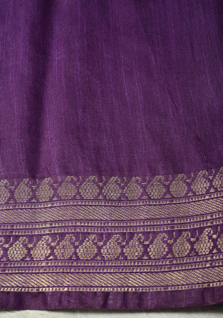 Purple Semi Tussar Saree with Zari Buttas and Zari Border