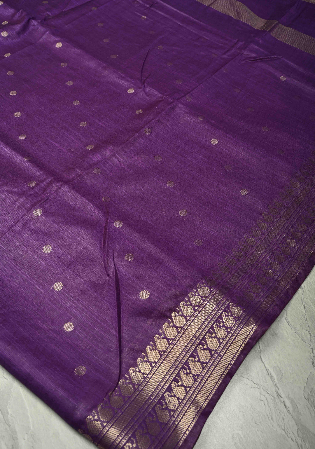 Purple Semi Tussar Saree with Zari Buttas and Zari Border