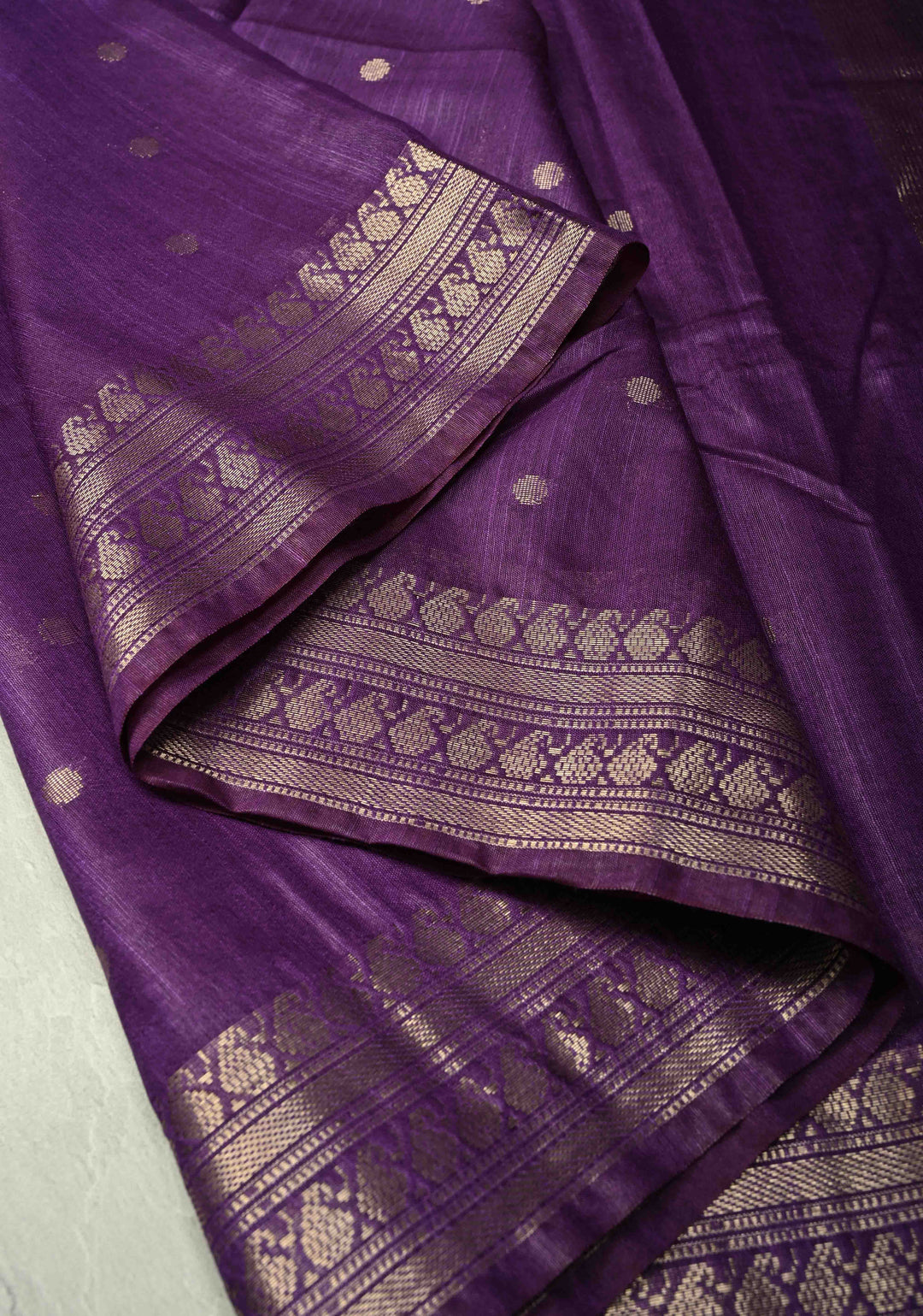 Purple Semi Tussar Saree with Zari Buttas and Zari Border