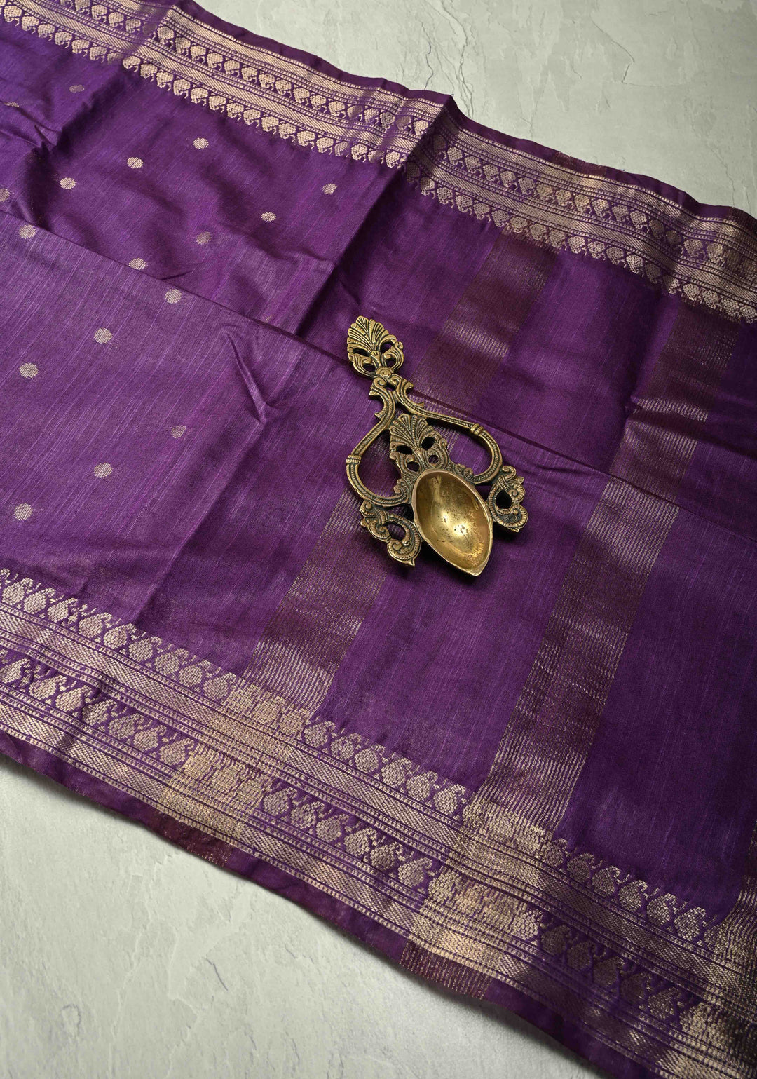Purple Semi Tussar Saree with Zari Buttas and Zari Border