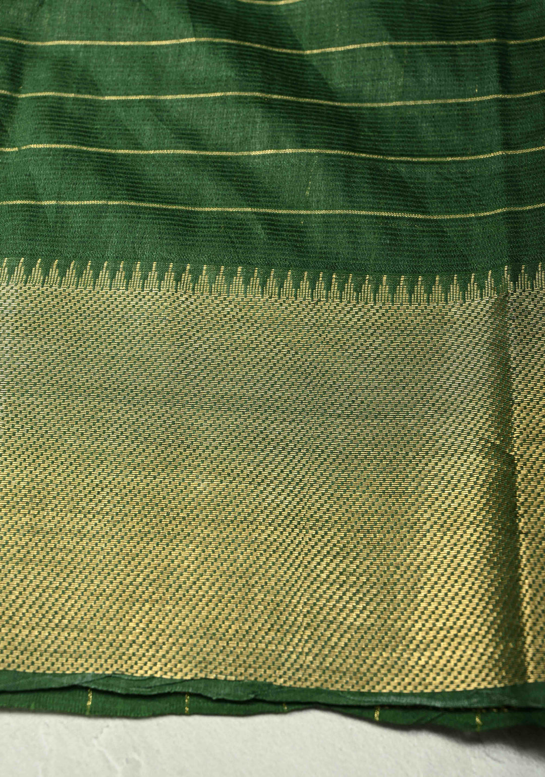 Bottle Green Semi Tussar Saree with Zari Checks and Zari Border