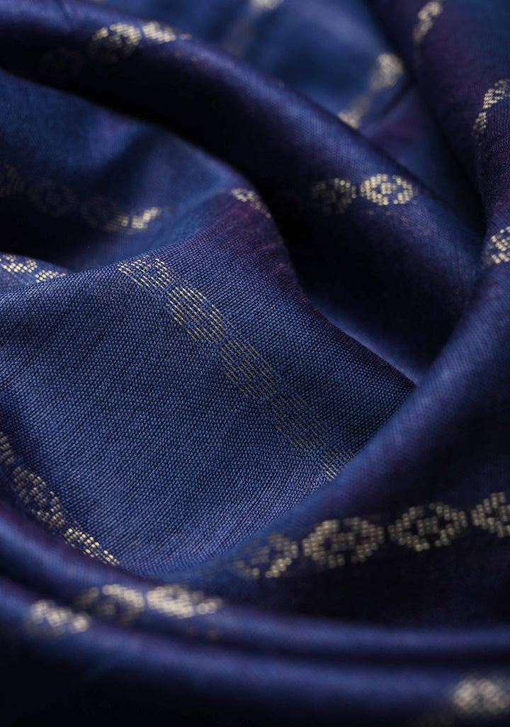 Prussian Blue Semi Tussar Saree with Zari Stripes and Zari Border