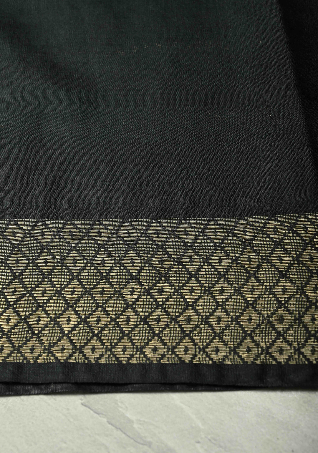Black Semi Tussar Saree with Zari Stripes and Zari Border