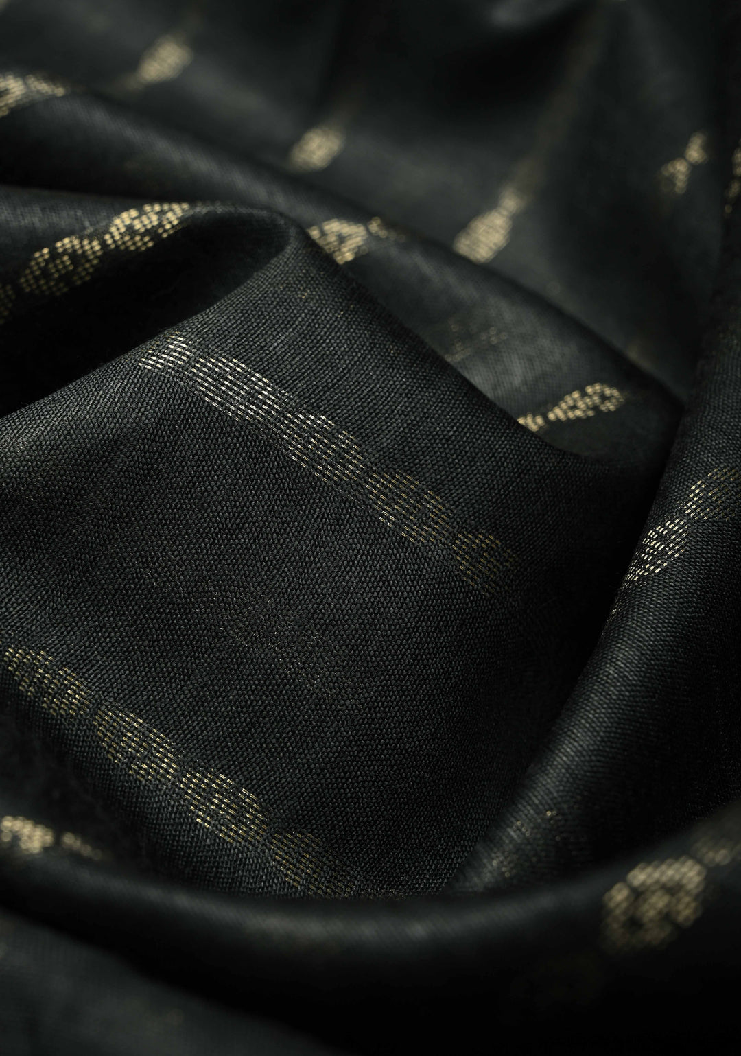 Black Semi Tussar Saree with Zari Stripes and Zari Border