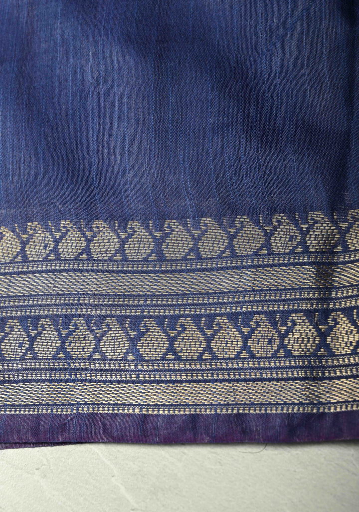 Blue Semi Tussar Saree with Zari Buttas and Zari Border