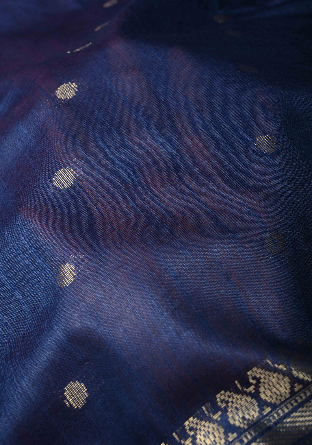 Blue Semi Tussar Saree with Zari Buttas and Zari Border