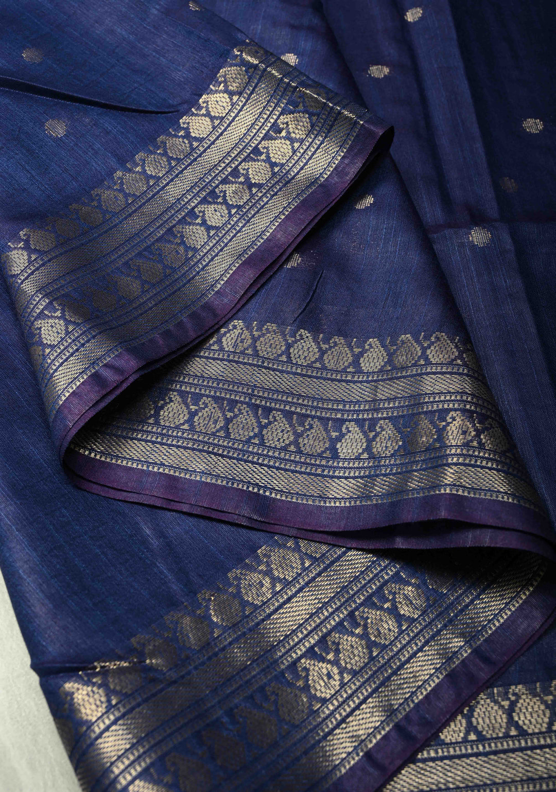 Blue Semi Tussar Saree with Zari Buttas and Zari Border