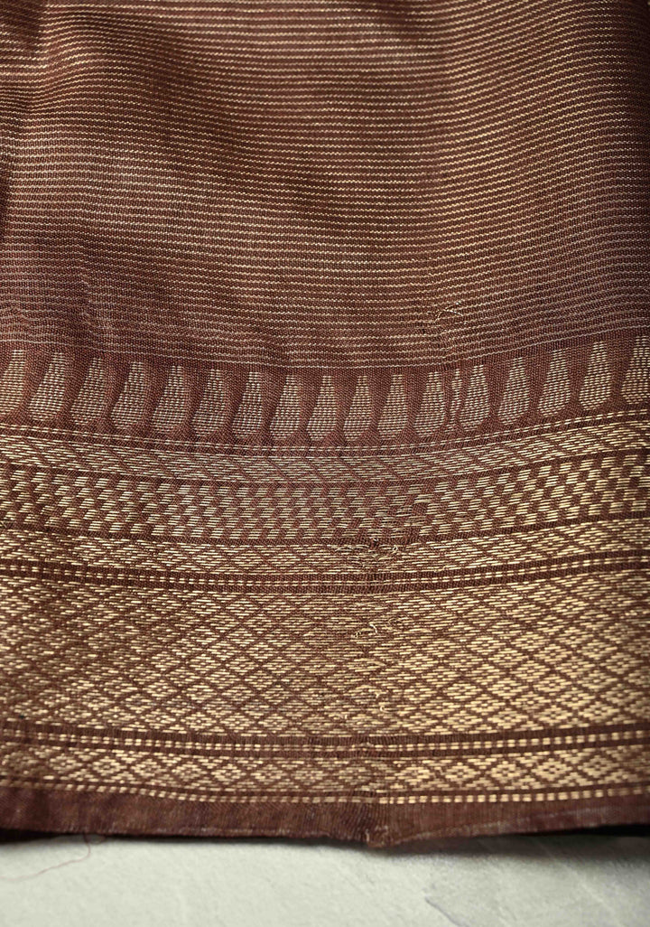 Brown Semi Tussar Tissue Saree with Zari Border