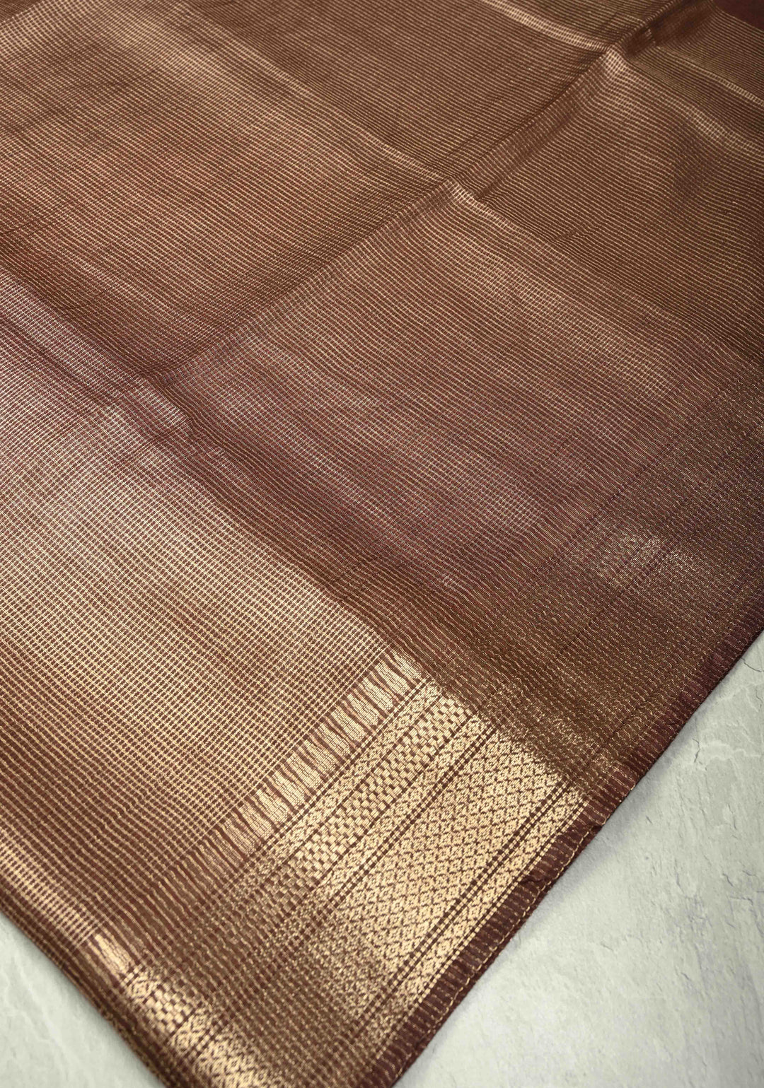 Brown Semi Tussar Tissue Saree with Zari Border