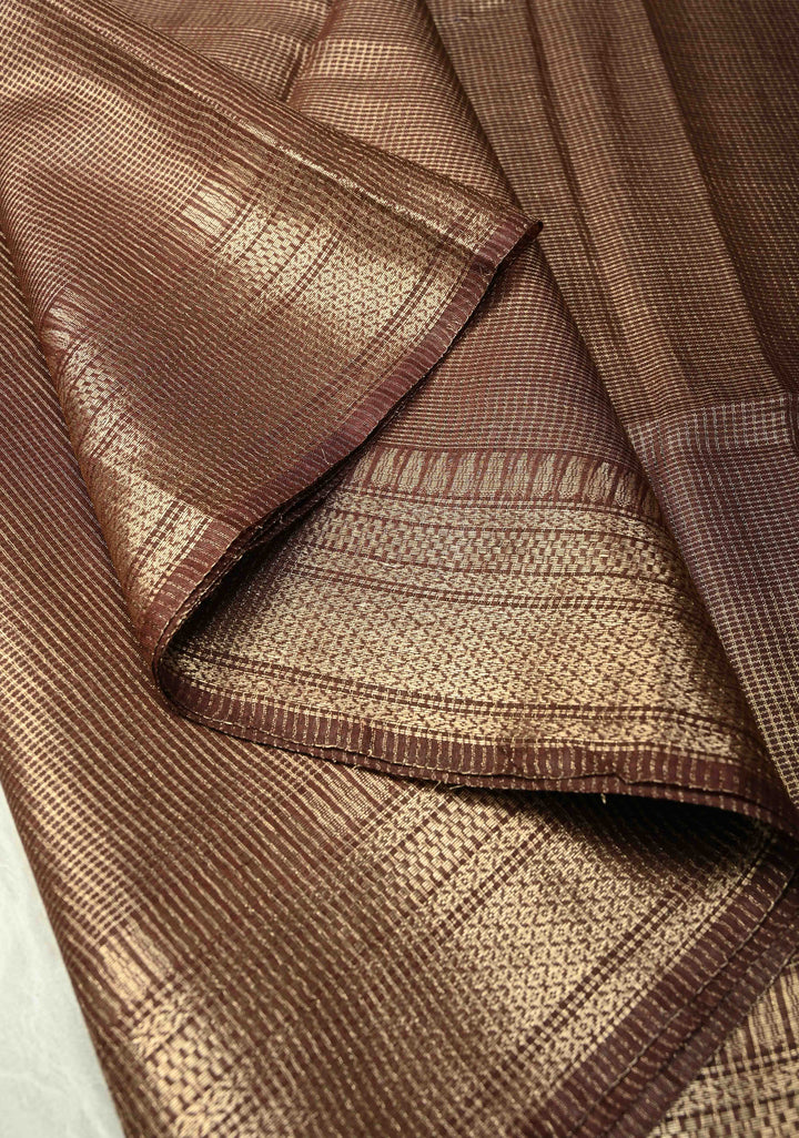 Brown Semi Tussar Tissue Saree with Zari Border