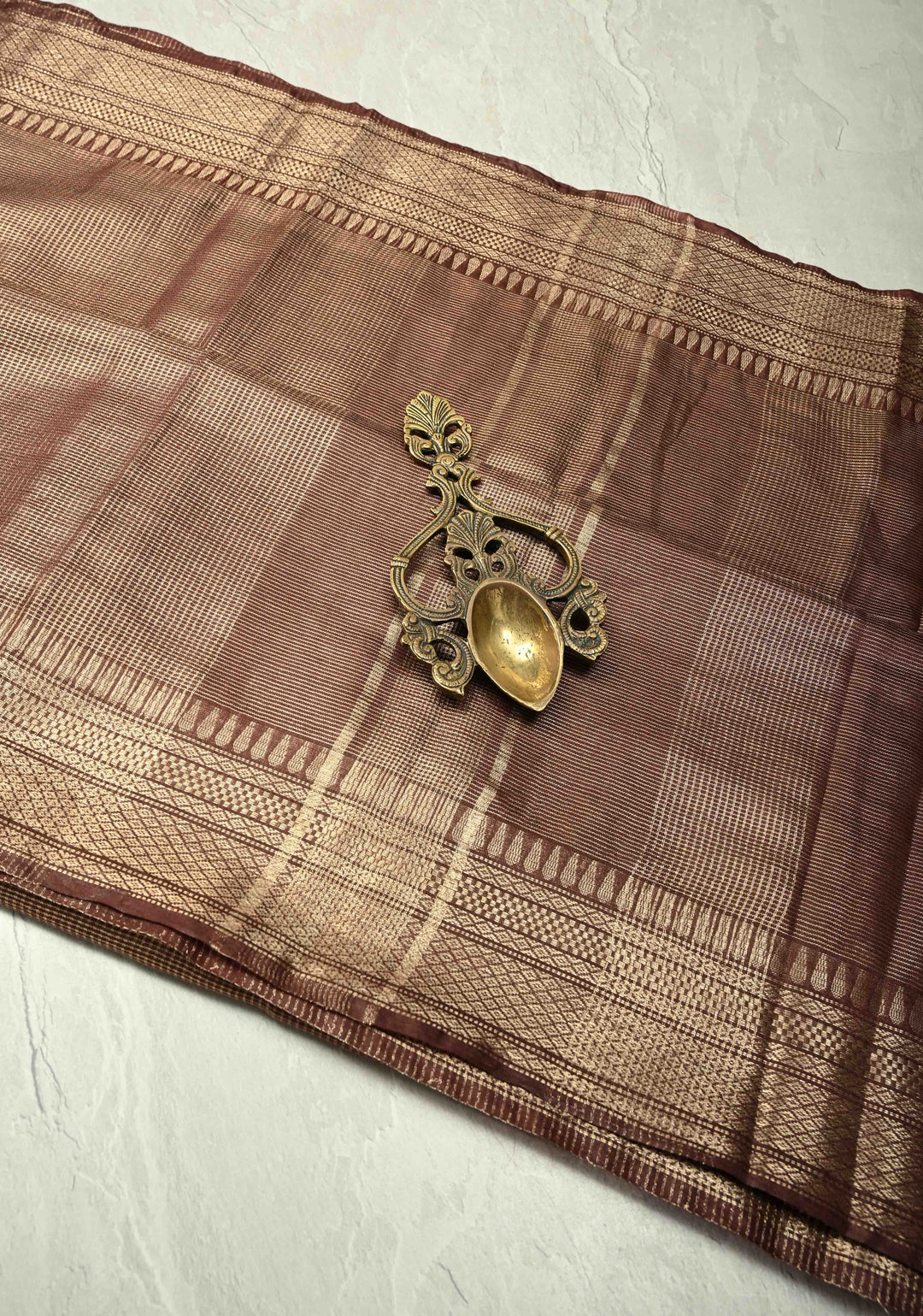 Brown Semi Tussar Tissue Saree with Zari Border
