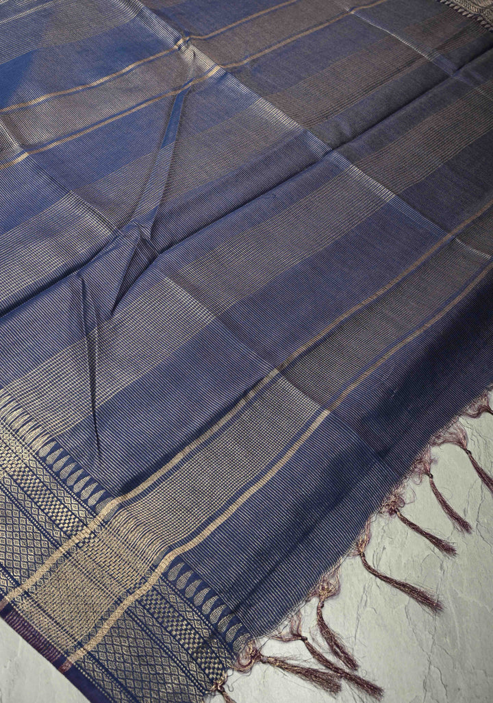 Royal Blue Semi  Tissue Saree with Zari Border