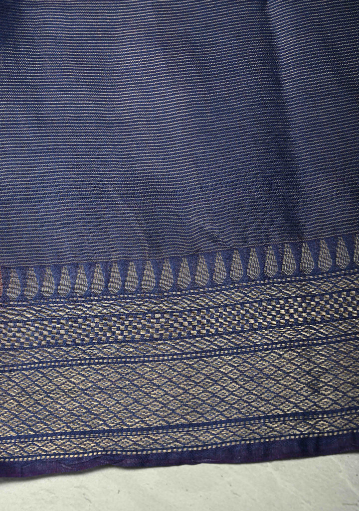 Royal Blue Semi  Tissue Saree with Zari Border