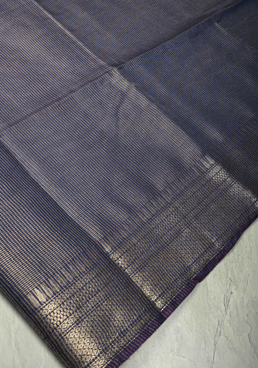 Royal Blue Semi  Tissue Saree with Zari Border