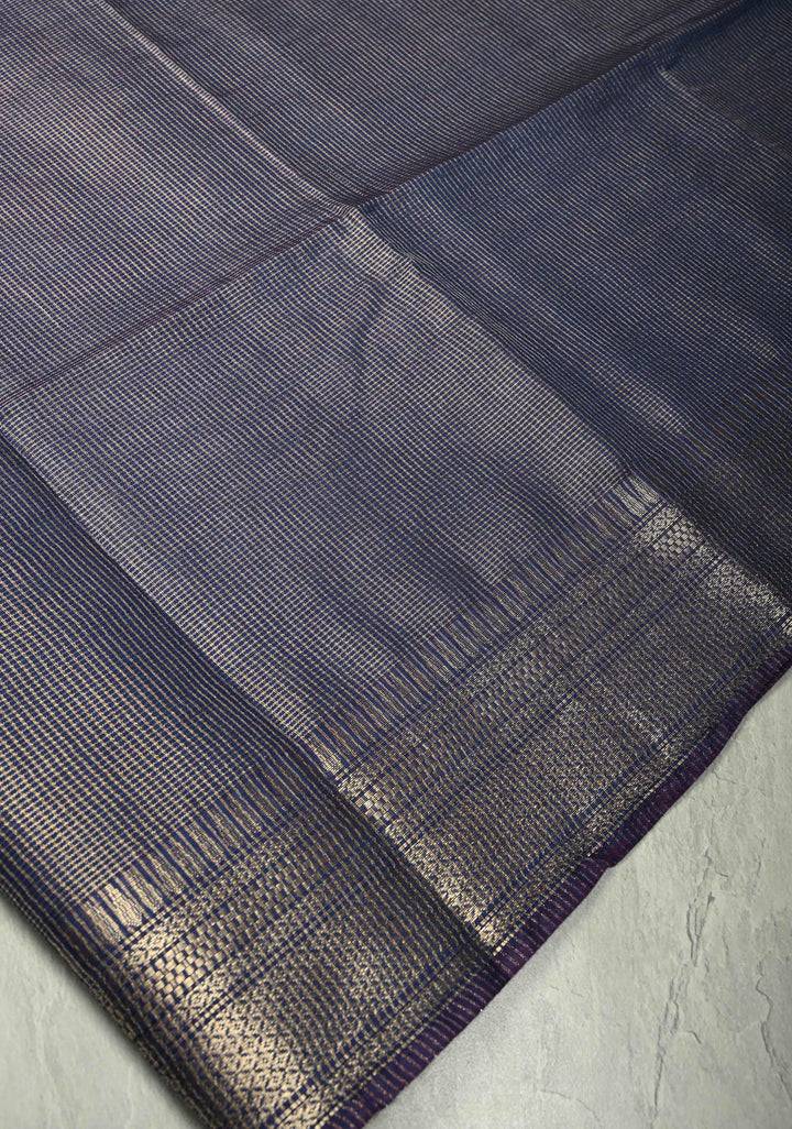 Royal Blue Semi  Tissue Saree with Zari Border