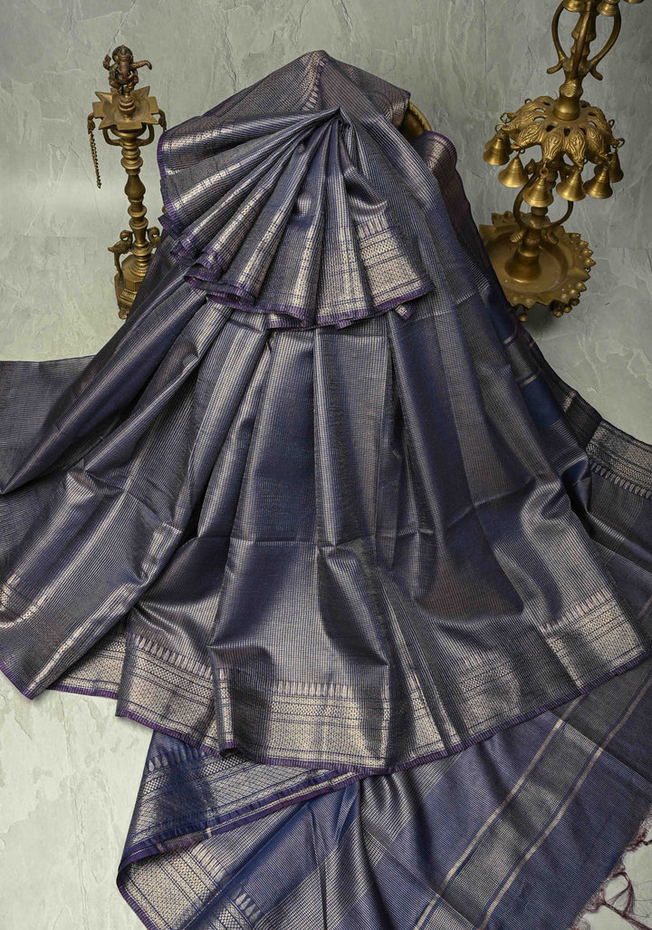 Royal Blue Semi  Tissue Saree with Zari Border