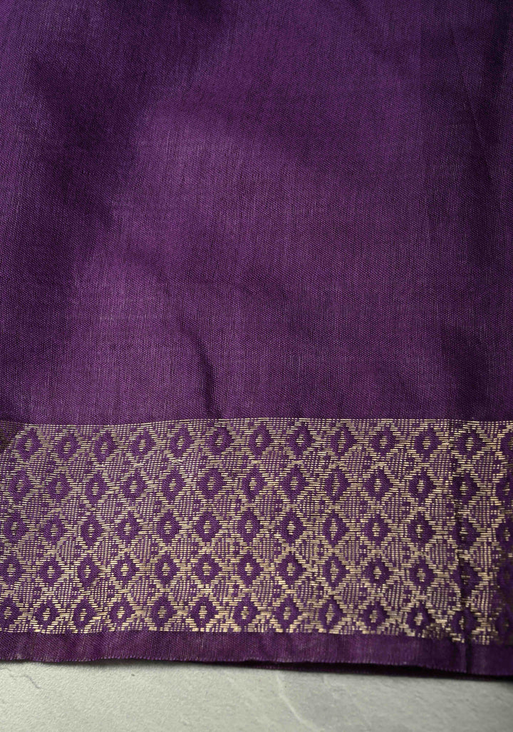 Purple Semi Tussar Saree with Zari Stripes and Zari Border