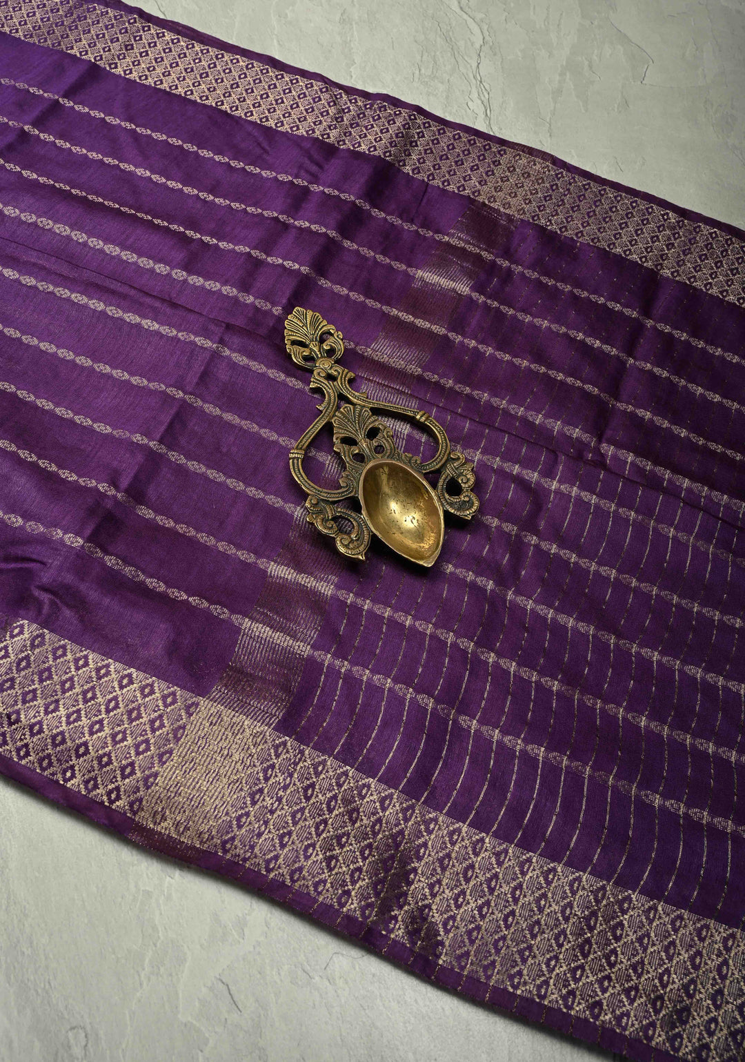 Purple Semi Tussar Saree with Zari Stripes and Zari Border