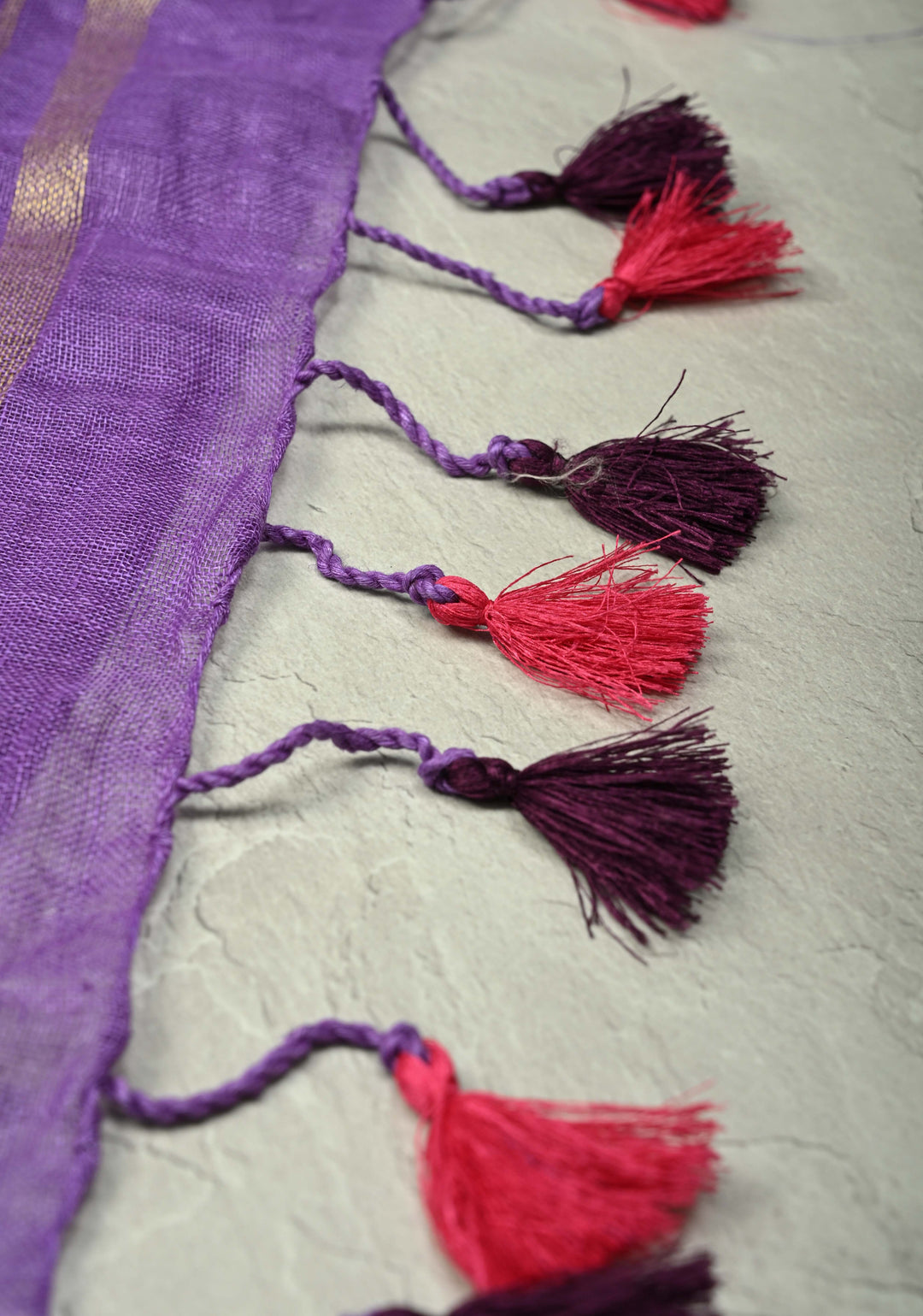 Dark Lavender Linen by Linen Saree with Zari Border and Contrast Blouse Piece | SHOBITAM