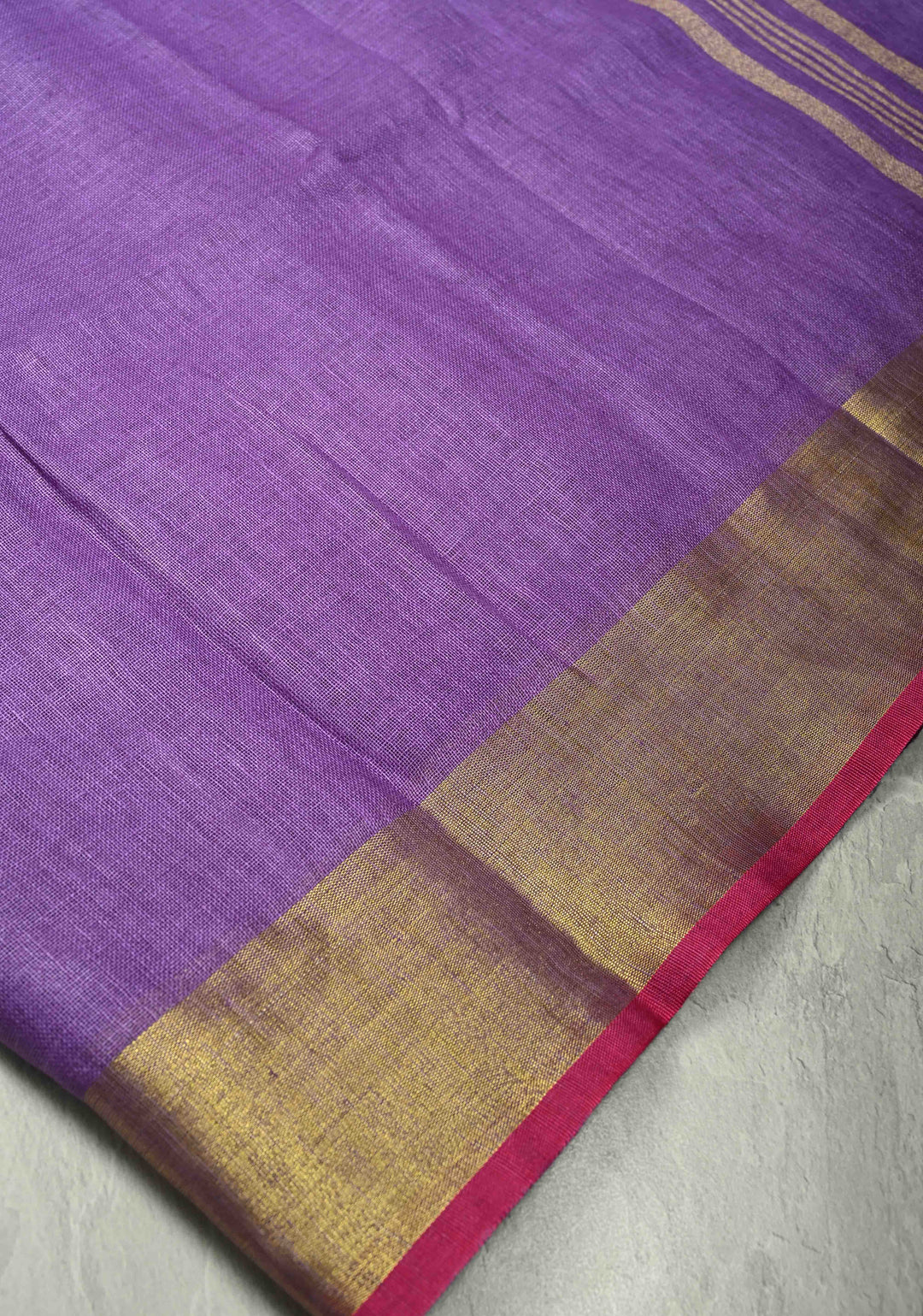 Dark Lavender Linen by Linen Saree with Zari Border and Contrast Blouse Piece | SHOBITAM