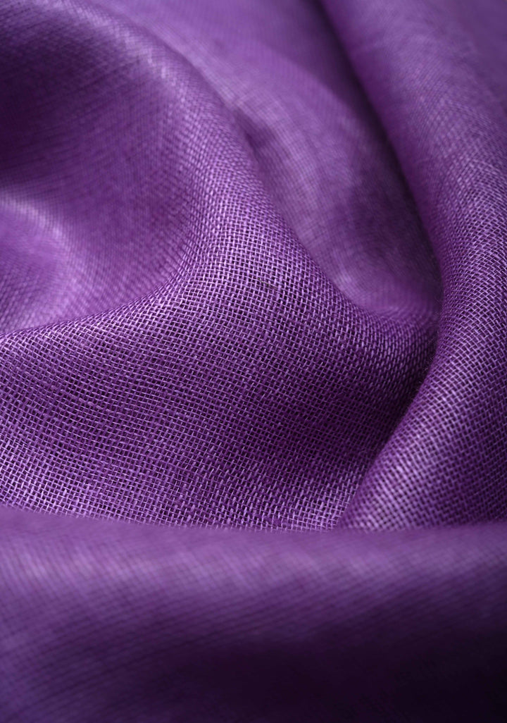 Dark Lavender Linen by Linen Saree with Zari Border and Contrast Blouse Piece | SHOBITAM