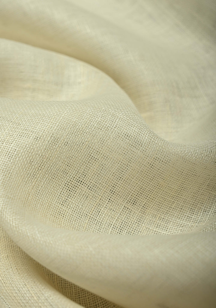 Off White Pure Linen by Linen Saree with Ganga Jamuna Zari Border